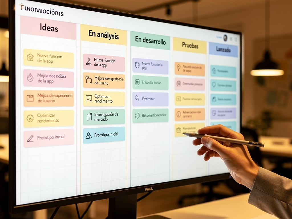 Tablero digital con ideas organizadas visualmente